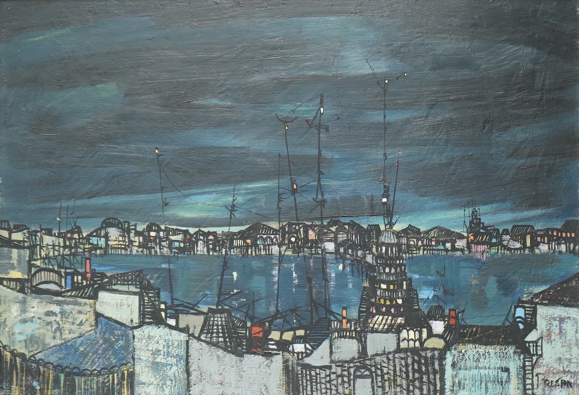 Preston Goddard (1928-2009), harbour view at twilight, signed, oil on artists board, 45 x 66cm